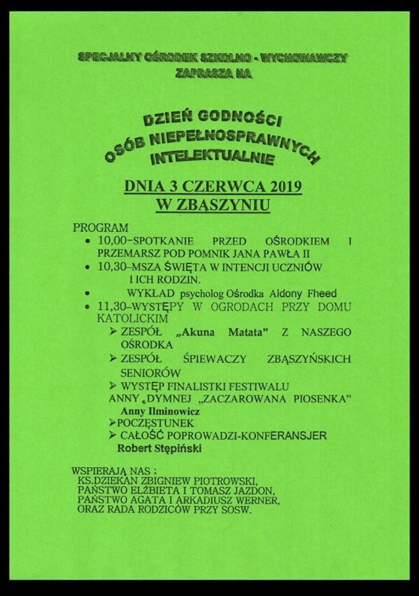 Światowy Dzień Godności Osób Niepełnosprawnych Intelektualnie. SOSW Zbąszyń - 3 czerwca 2019