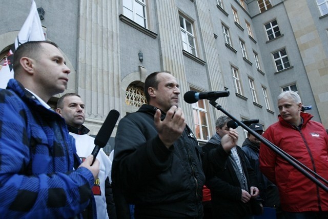 Paweł Kukiz na manifestacji związkowców w Katowicach