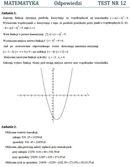 Matura 2012: Matematyka, test nr 12 - rozwiązania