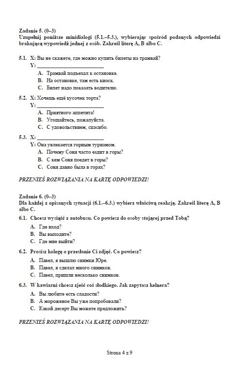 Próbny test gimnazjalny: Język rosyjski podstawowy [ODPOWIEDZI I ARKUSZ]