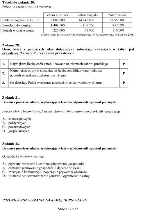 Pytanie egzaminu gimnazjalnego - próbne pytania