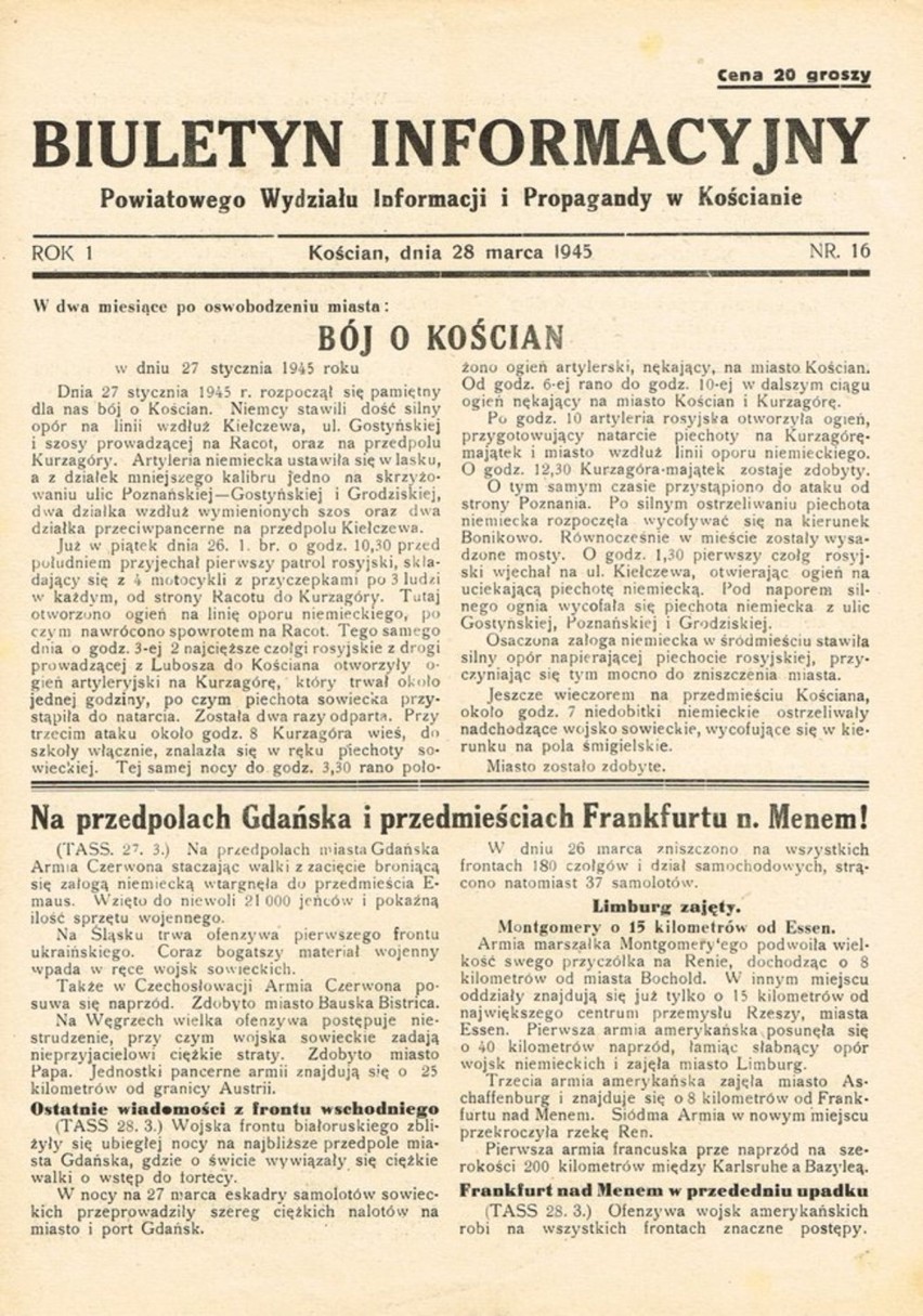 76. rocznica wyzwolenie Kościana spod okupacji hitlerowskiej