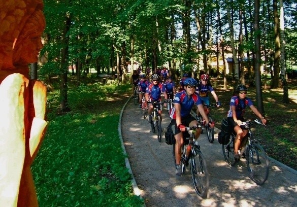 Jednym z ładniejszych fragmentów oznakowanej trasy jest park w Wilkowicach