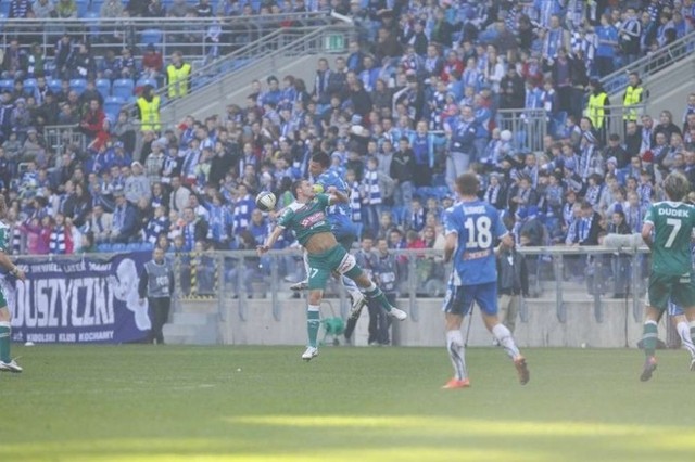 Mecz Lecha Poznań - Śląsk Wrocław 25 marca 2012 w Poznaniu. Kolejorz wygrał 2:0