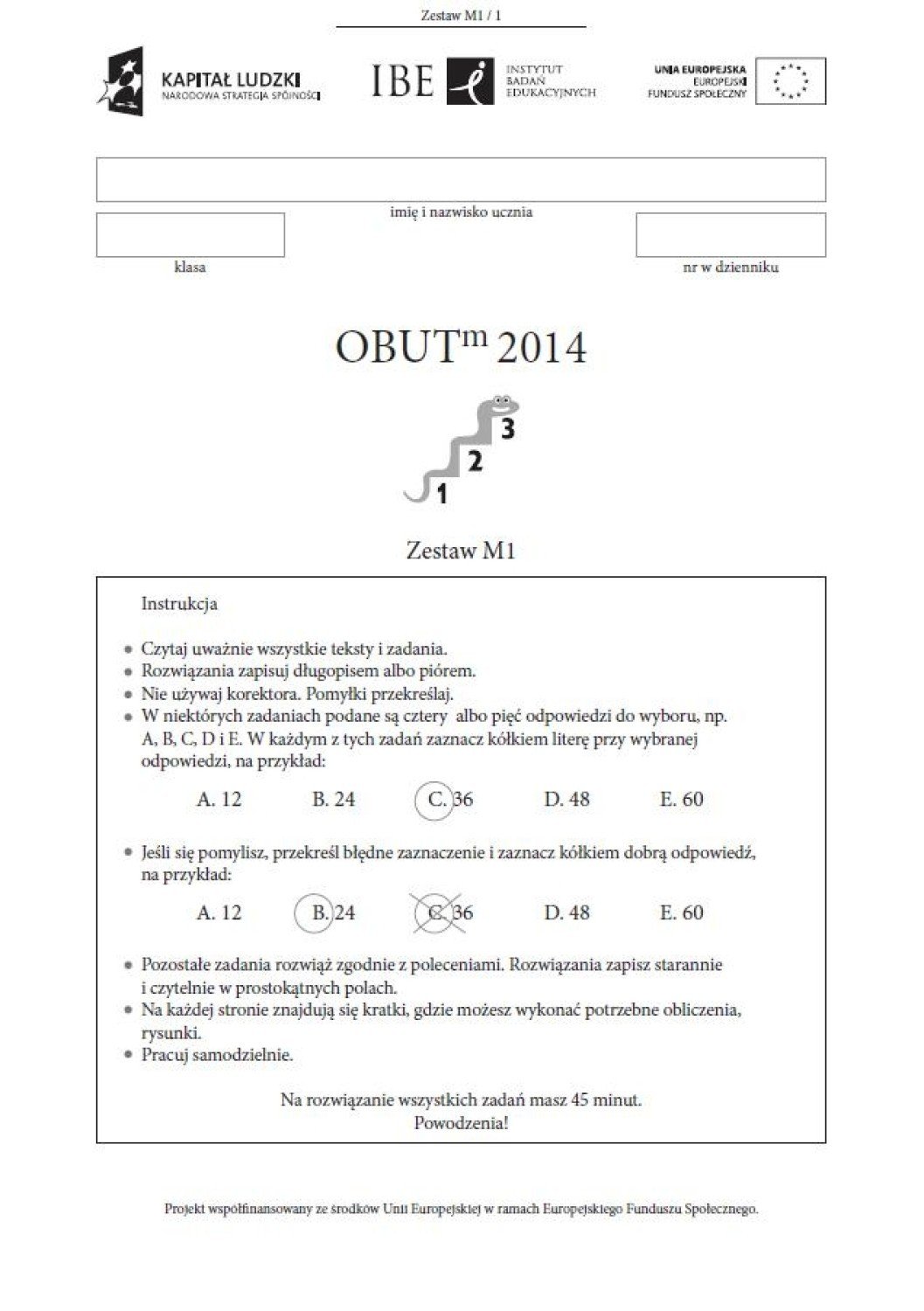 Sprawdzian trzecioklasisty 2014 - Matematyka [ODPOWIEDZI, PYTANIA