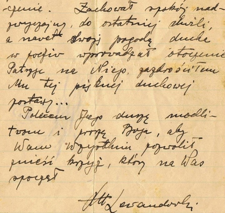 Fragment listu ks. Lewandowskiego sprzed egzekucji Jana...