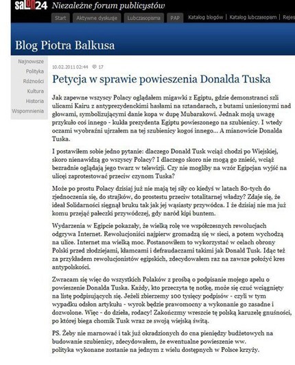 Nawoływał na blogu do powieszenia Tuska