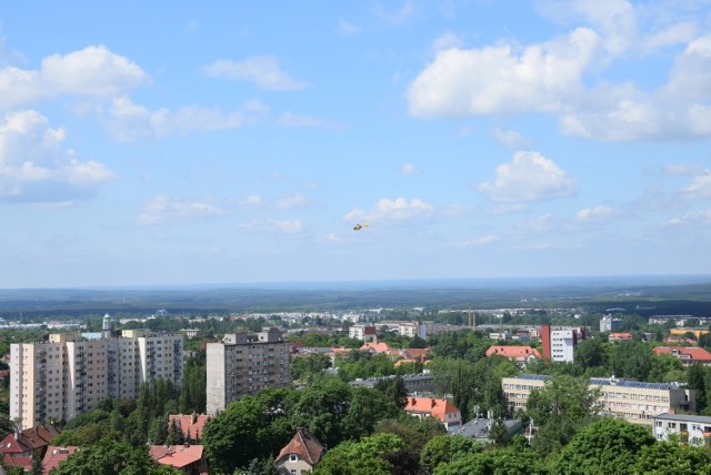 Taki widok z Wieży Braniborskiej w Zielonej Górze rozpościerał się w czerwcu 2017 roku.
