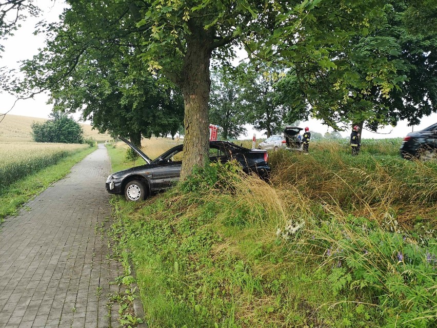 Wypadek pod Radzyniem Chełmińskim. Samochód uderzył w drzewo. Jedna osoba została ranna [zdjęcia]