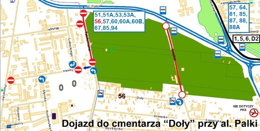 Wszystkich Świętych w Łodzi: Organizacja ruchu w rejonie cmentarzy 1 listopada 2015 [MAPY]