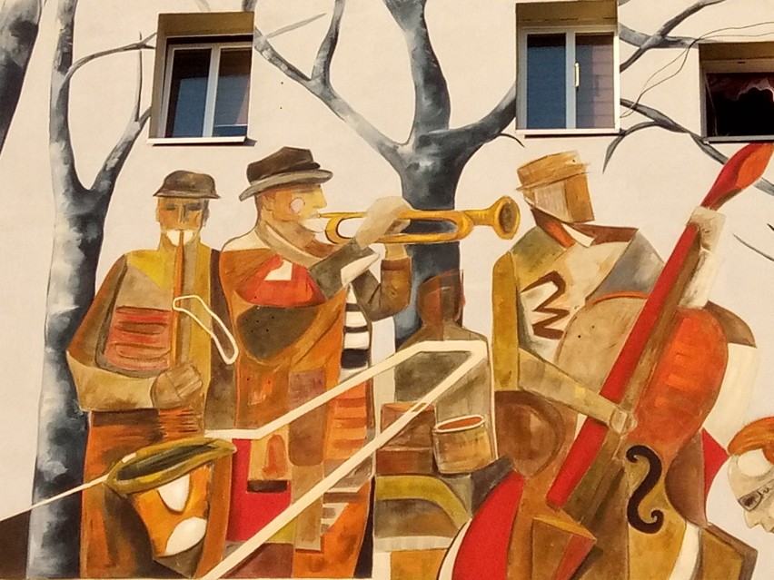 Mural na kamienicy przy ulicy Górnośląskiej w Kaliszu można...