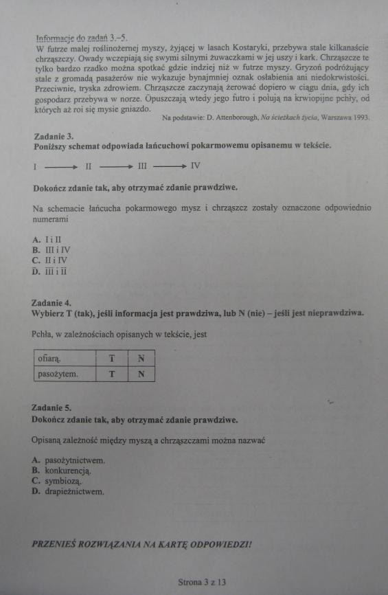Egzamin gimnazjalny 2012: Test z przedmiotów przyrodniczych [ARKUSZE, ODPOWIEDZI]