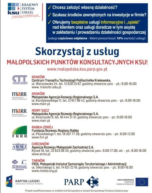 Skorzystaj z usług Małopolskich Punktów Konsultacyjnych KSU!