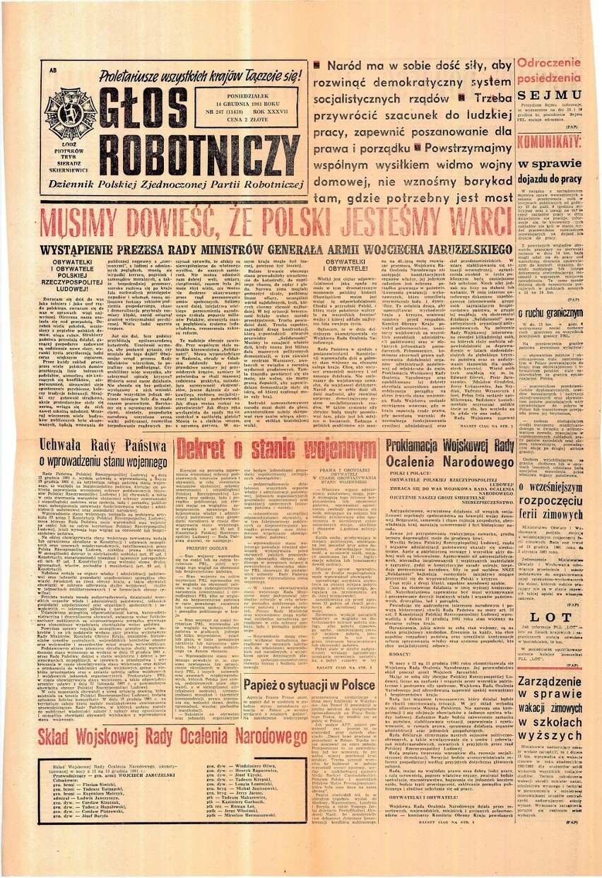 Głos Robotniczy z 14 grudnia 1981 roku.