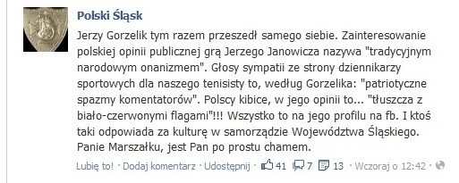 Polski Śląsk napisał: Panie Marszałku, jest Pan po prostu...