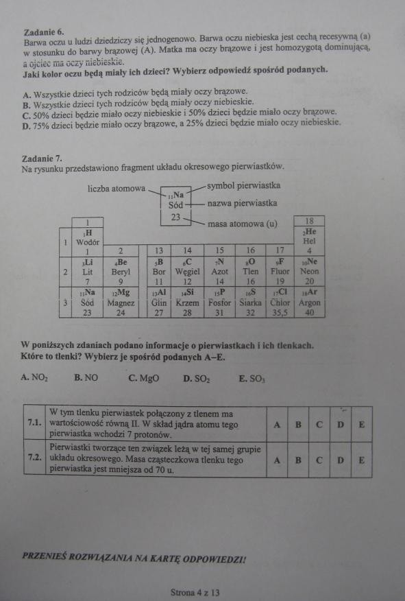 Egzamin gimnazjalny 2012: Test z przedmiotów przyrodniczych [ARKUSZE, ODPOWIEDZI]