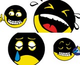 Kaszubskie emotki. Czarno – żółte minki wyrażające m.in. radość, złość czy smutek