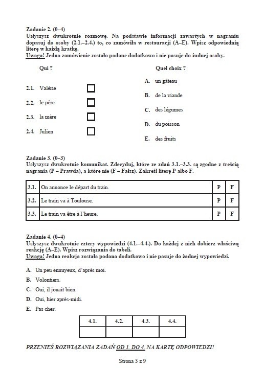 Próbny test gimnazjalny: Język francuski podstawowy [ODPOWIEDZI I ARKUSZ]
