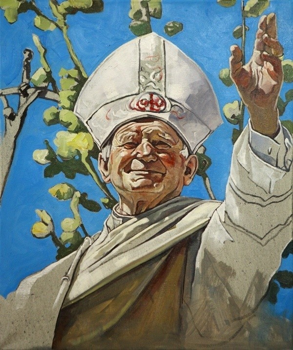 The Krasnals. Whielki Krasnal "Papież Jan Paweł II leworęcznie błogosławiący". 2011. Olej na płótnie. 55 x 46 cm