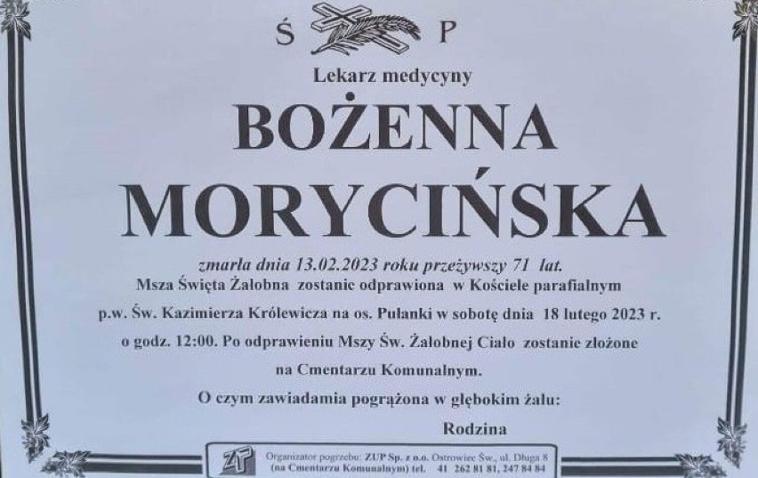 W sobotę, 18 lutego odbędzie się pogrzeb Bożenny Morycińskiej, radnej Miasta Ostrowca Świętokrzyskiego