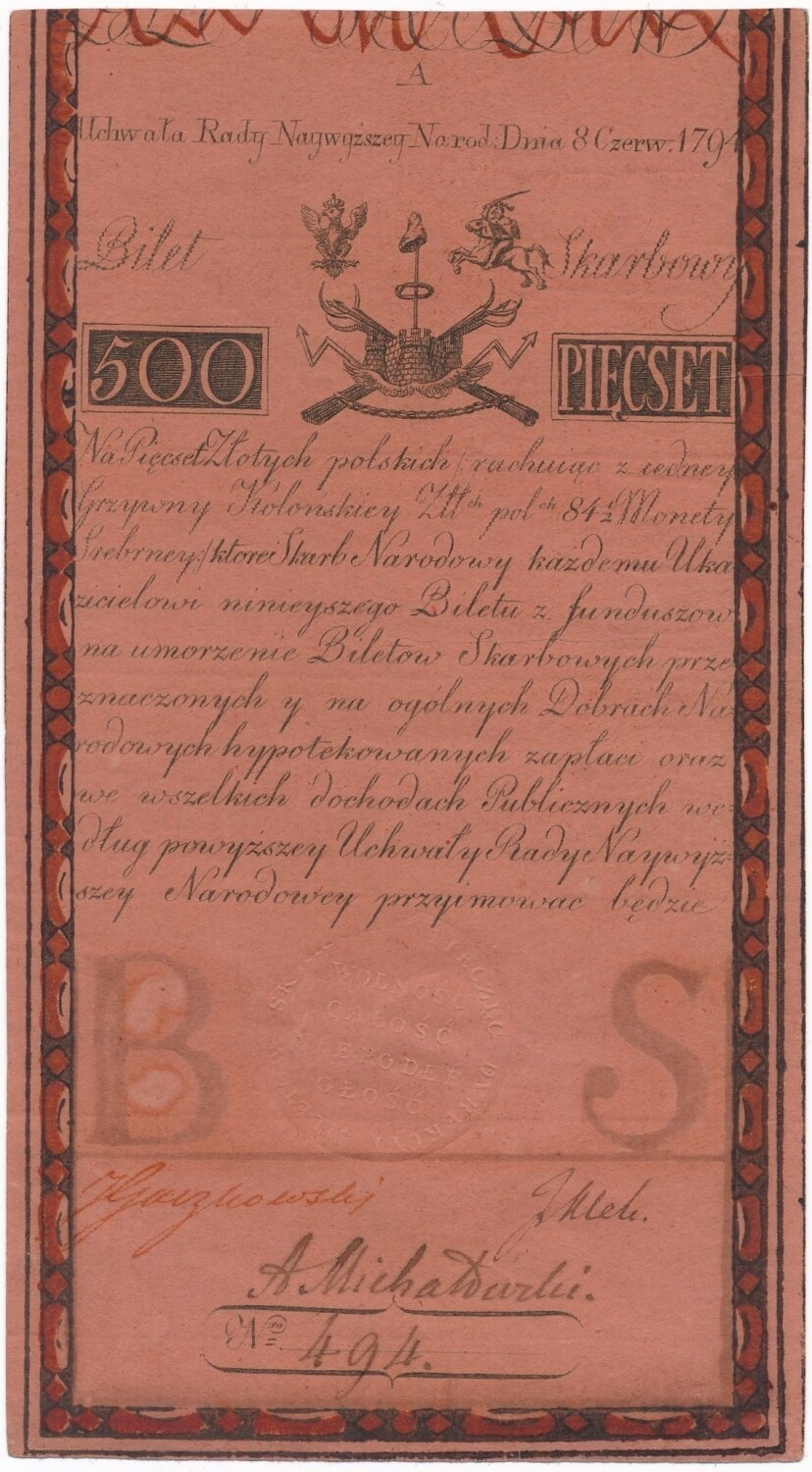 Wyjątkowy banknot trafi do Muzeum Papiernictwa w Dusznikach-Zdroju. To 500 zł z czasów insurekcji kościuszkowskiej 
