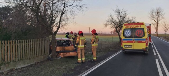 W Sarbinowie kierująca samochodem uderzyła w drzewo. Wcześniej jej auto wpadło w poślizg.