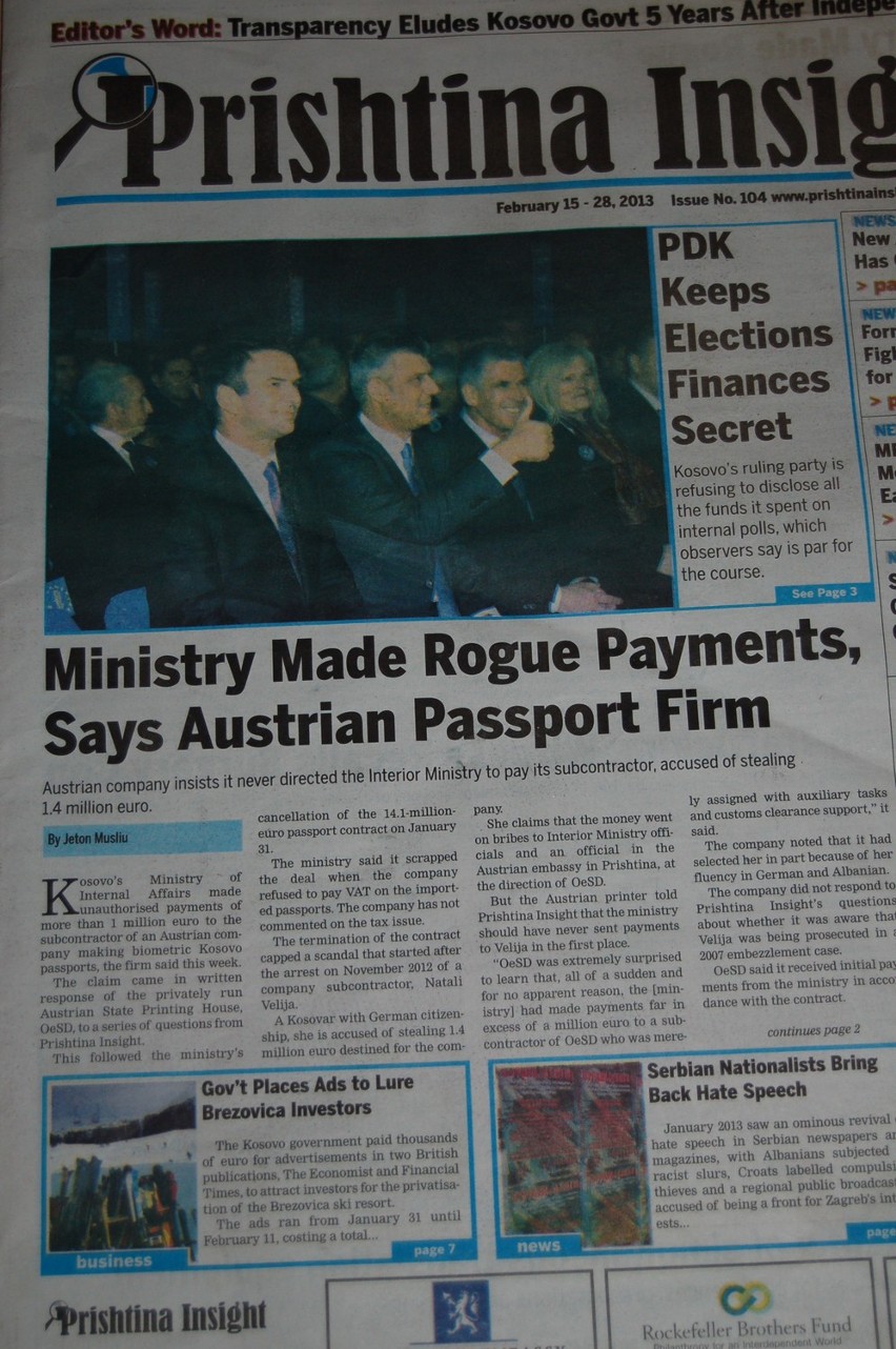 "Prishtina Insight" to odważna gazeta anglojęzyczna tropiąca...