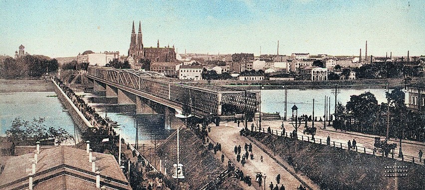 Odbudowany most wraz z tymczasową przeprawą - rok 1916.