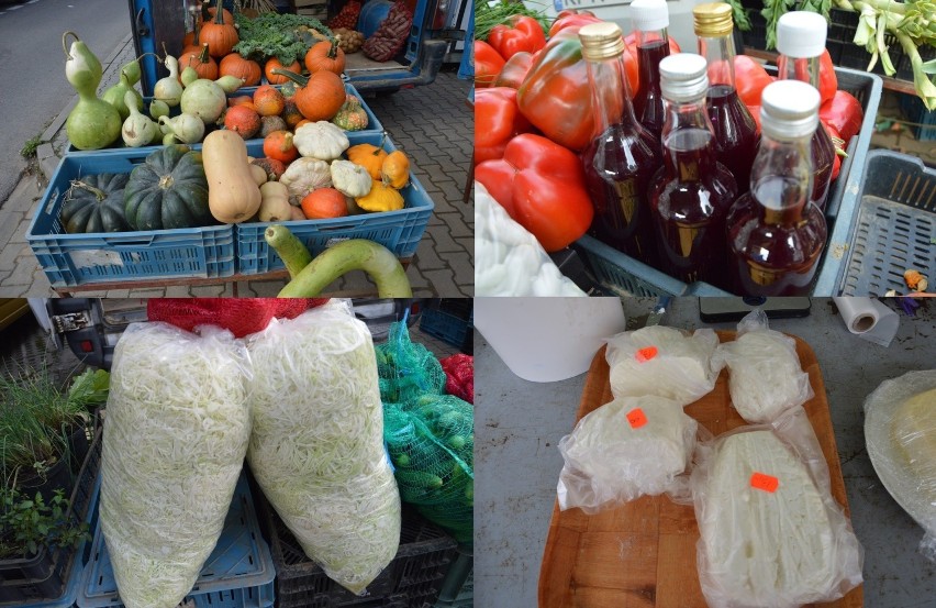 Ceny owoców, warzyw, nabiału na placu targowym w Bochni,...