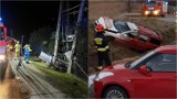 Powiat tarnowski. Niebezpieczne zdarzenia na drogach w Łętowicach, Olszynach. Jeden samochód uderzył w transformator, drugi wjechał do rowu