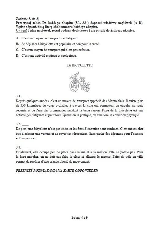 Próbny egzamin gimnazjalny: Język francuski rozszerzony (ODPOWIEDZI I ARKUSZ)