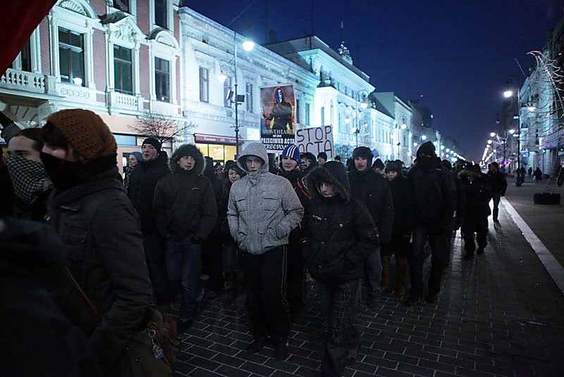 Łódź: protest przeciw ACTA, Tuskowi i Zdanowskiej [ZDJĘCIA i FILM]