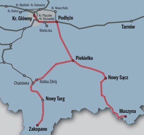 Był plan tworzenia kolei  Kraków - Nowy Sącz, ale już zniknął