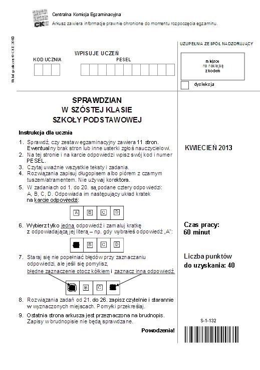Sprawdzian szóstoklasisty 2013 z CKE [ARKUSZE, ODPOWIEDZI] | Gazeta  Krakowska