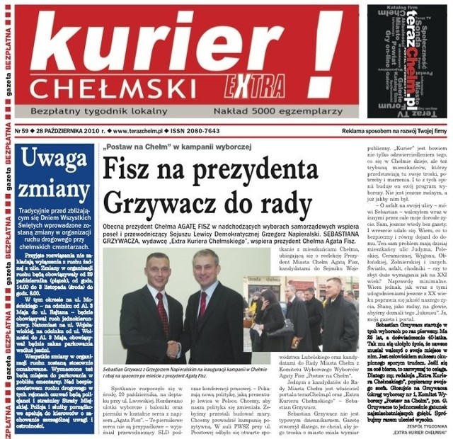 Sebastian Grzywacz promuje się w gazecie, której jest wydawcą