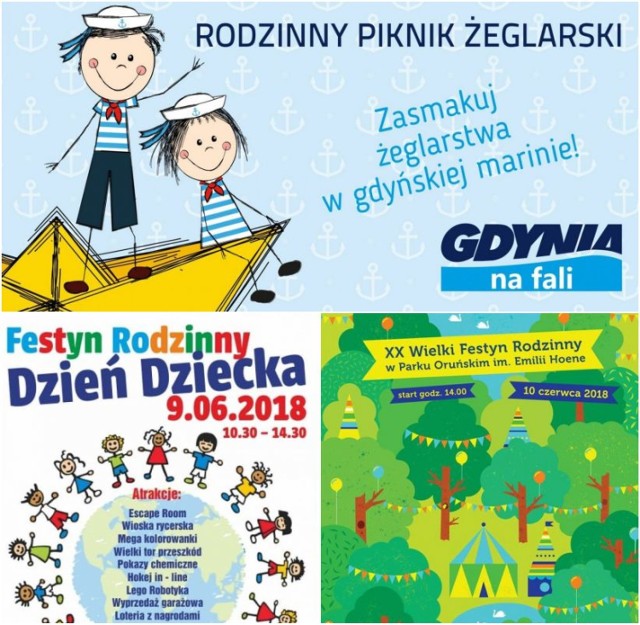 Festyn Rodzinny Dzień Dziecka
sobota w godzinach 10:30 - 14:30
Szkoła Podstawowa nr 44, ul. Jagiellońska 24, 80-366 Gdańsk


W tym roku organizatorzy zapraszają do odwiedzenia naszego EscapeRoom, pokonania toru przeszkód oraz zwiedzania wioski rycerskiej.
Na uczestników i czekają pokazy eksperymentów chemicznych i zabawa LEGO robotami, a także wiele innych atrakcji. 
Odbędzie się także tradycyjna wyprzedaż garażowa. 

Rodzinny piknik żeglarski programu "Gdynia na fali"
niedziela w godzinach 10:00 - 17:00

Rodzinny Piknik Żeglarski odbędzie się 10 czerwca przed bosmanatem Mariny Gdynia. Na chętnych czekają m.in. darmowe rejsy po Zatoce Gdańskiej, bezpłatne lekcje żeglarstwa, symulator łódki żaglowej dla dzieci, a także zwiedzanie od wewnątrz jachtów żaglowych, w tym słynnego Copernicusa, który niedługo weźmie udział w prestiżowych regatach Volvo Ocean Race.

Coś dla siebie znajdą jednak nie tylko miłośnicy wodnych uciech. Najmłodsi będą mieli do dyspozycji łódkę, którą będą mogli… pomalować kolorowymi farbami. Prace plastyczne będzie można wykonać również na żaglach. Sporym zainteresowaniem powinien cieszyć się tor przeszkód. Na uczestników czekają takie zadania jak: ubieranie kapoka na czas, przeciąganie liny czy bieg w workach. Prowadzone będą również zabawy z animatorami w specjalnie wyznaczonej strefie.

Zaledwie kilkanaście metrów dalej, dorośli będą mogli trochę poleniuchować. Leżaki, foodtrucki i dobra muzyka z pewnością umilą czas spędzony w Marinie Gdynia oraz pozwolą zapomnieć o trudach całego tygodnia.

W niedzielę także XX Wielki Festyn Rodzinny w Parku Oruńskim. Oficjalne rozpoczęcie o godzinie 14. 

W programie: 
-&nbsp;dmuchane zamki i zjeżdżalnie
-&nbsp;występy dzieci 
-&nbsp;krainy zabawy
-&nbsp;konkursy z nagrodami 
-&nbsp;strefa food truck 

Koncert Marcin Janek Quartert feat. Serownik