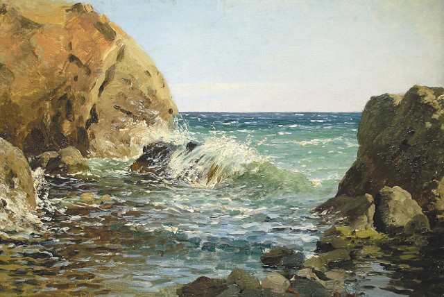 Ferdynand Ruszczyc "Morze i skały" tektura 31x45 cm.