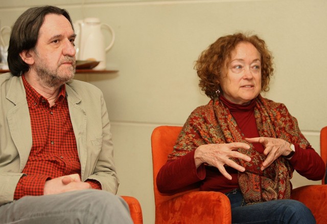 Zdzisław Jaskuła i Varda Fish podczas konferencji prasowej