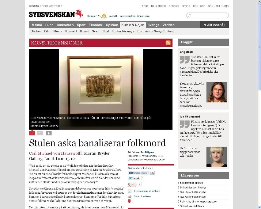 Printscreen ze strony internetowej. Szwedzki artysta...