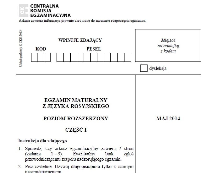 MATURA 2014 język rosyjski (poziom rozszerzony) 14.05.2014