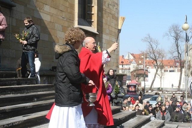 Niedziela palmowa przed katedrą Chrystusa Króla w Katowicach