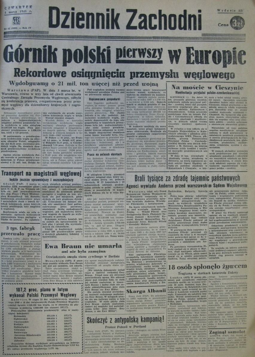 4 marca 1948 roku informowaliśmy o sukcesach polskiego...
