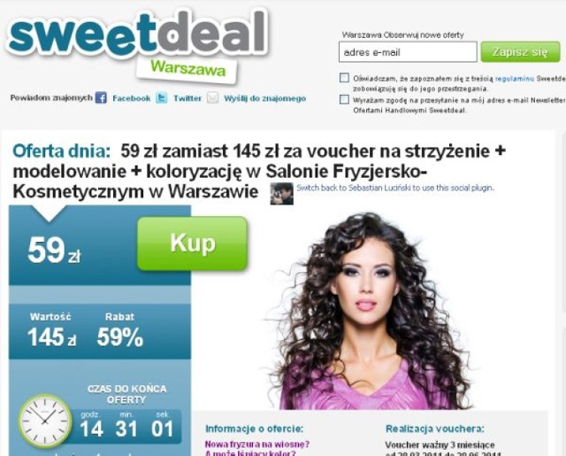 Sweetdeal w Warszawie: 59 zł zamiast 145 zł za voucher na strzyżenie, modelowanie i koloryzację