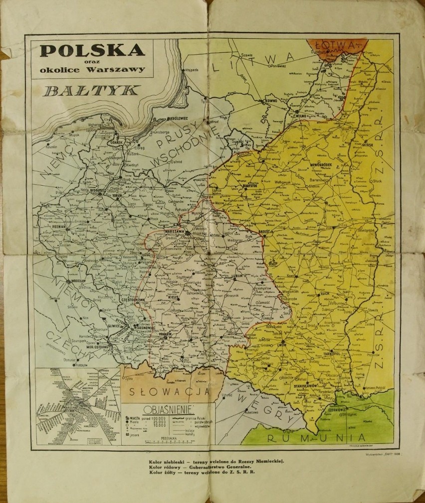 mapa Polski i okolic Warszawy z końca 1939