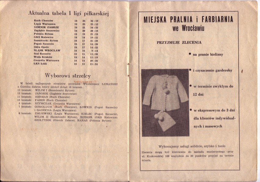 Wygrzebane z szuflady: Programy meczów Śląska z lat 60. (ZOBACZ KONIECZNIE)