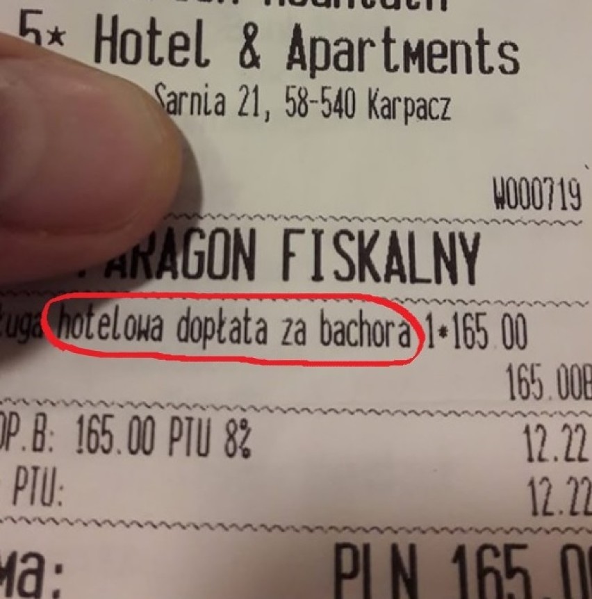 Dopłata za bachora - szokujący napis na paragonie z hotelu w Karpaczu [ZDJĘCIA]