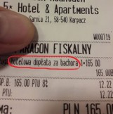 Dopłata za bachora - szokujący napis na paragonie z hotelu w Karpaczu [ZDJĘCIA]