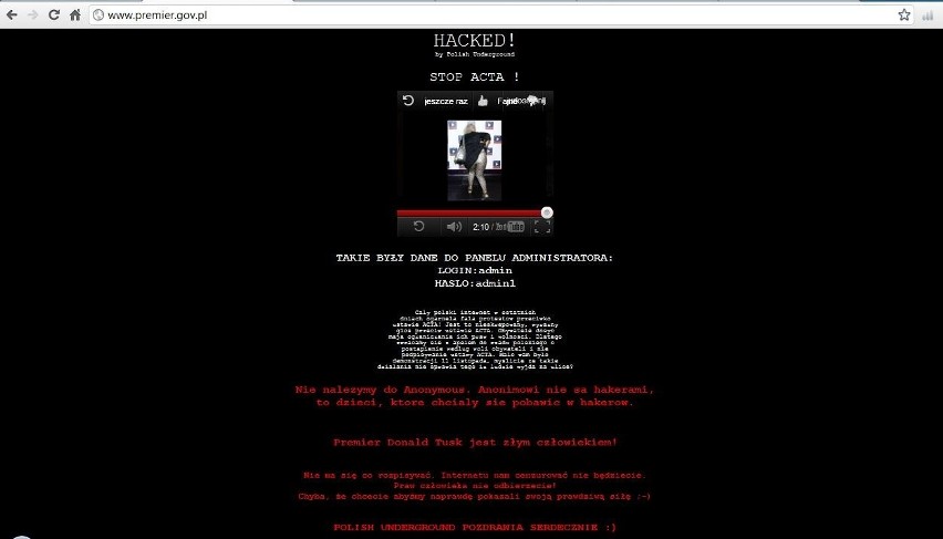 Strona premier.gov.pl zaatakowana przez hakerów [ZDJĘCIA i WIDEO]