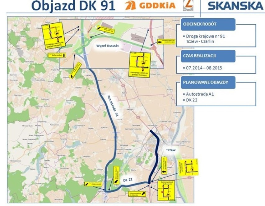 Rozpoczął się remont drogi krajowej nr 91 w Tczewie. ZOBACZ PLANY INWESTYCJI