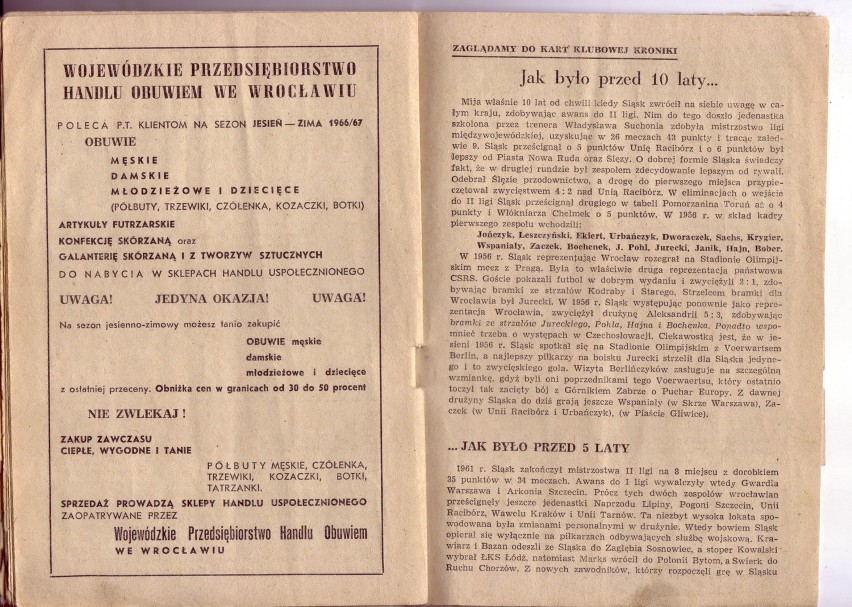 Wygrzebane z szuflady: Programy meczów Śląska z lat 60. (ZOBACZ KONIECZNIE)